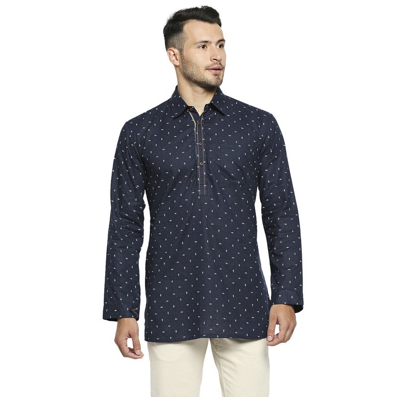 ARCHATTIRE Men’s Navy Blue Cotton Kurta for Men - Image 1