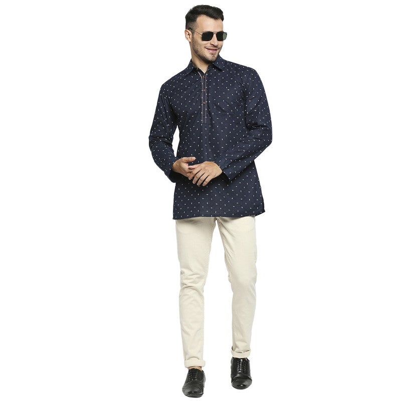 ARCHATTIRE Men’s Navy Blue Cotton Kurta for Men - Image 5