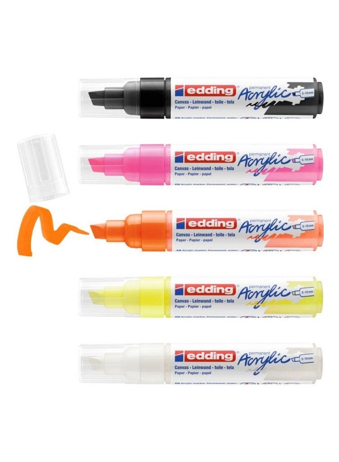 edding 5000 acrylic marker broad - neon colours - acrylic paint markers 5-pack (neon) - 5-10mm chisel nib - acrylic marker for painting on canvas, wood - acrylic marker waterproof - Image 2