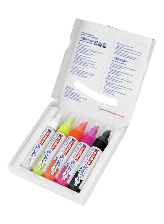 edding 5000 acrylic marker broad - neon colours - acrylic paint markers 5-pack (neon) - 5-10mm chisel nib - acrylic marker for painting on canvas, wood - acrylic marker waterproof - Image 1