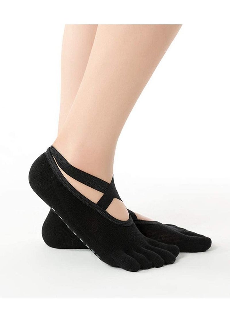 Generic Non Slip Anti Skid Sticky Silicone Grips Cotton Socks for Yoga Pilates Gym Pure Ballet Dance Barefoot Workout Ankle Multiuse Socks Black 2 Pairs  - Image 2