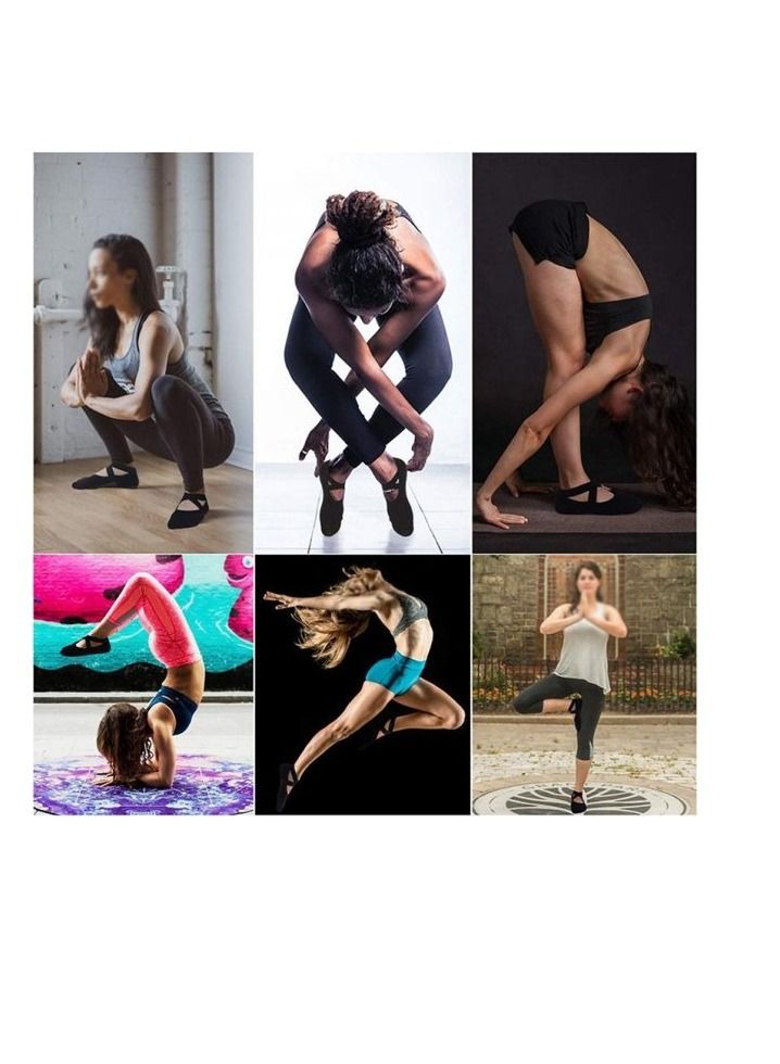 Generic Non Slip Anti Skid Sticky Silicone Grips Cotton Socks for Yoga Pilates Gym Pure Ballet Dance Barefoot Workout Ankle Multiuse Socks Black 2 Pairs  - Image 4