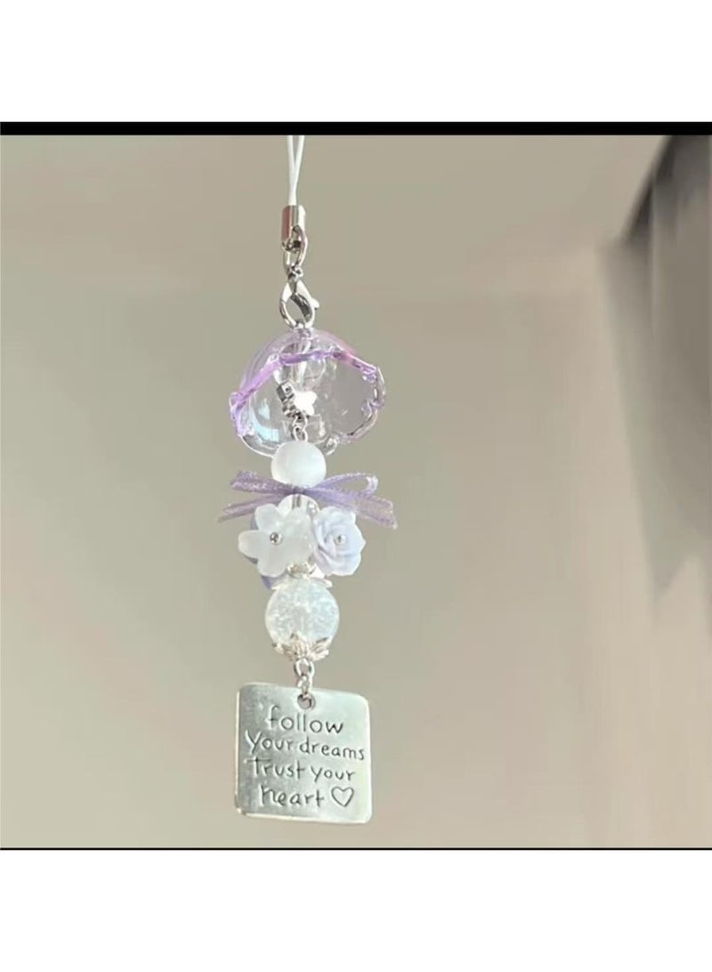 NIBEMINENT Phone Charm/ Chain Strap for Women Girls, Purple Jellyfish Wind Chime Cell Phone Case Lanyard Wrist Strap