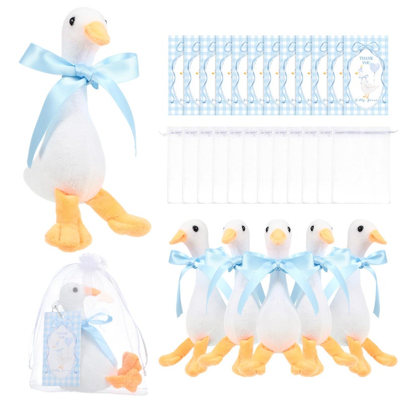 Soulchen 12 Sets One Silly Goose Party Favors Goose Plush Toys with Ribbon Funny 67 Small Stuffed Animal with Thank You Cards and Bags Total 36 Pcs for Birthday Party Baby ShowerBlue - Image 3