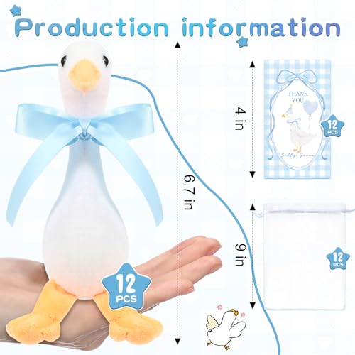 Soulchen 12 Sets One Silly Goose Party Favors Goose Plush Toys with Ribbon Funny 67 Small Stuffed Animal with Thank You Cards and Bags Total 36 Pcs for Birthday Party Baby ShowerBlue - Image 5
