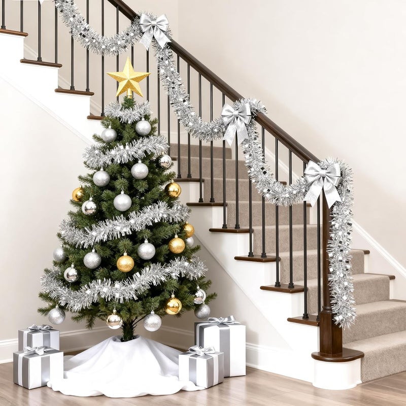 KINGLAKE Christmas Silver Tinsel Garland - 33 Feet Christmas Tinsel Garland Metallic Hanging Xmas Tree Garland for Xmas Tree, Home and Holiday Party Decorations Indoor Outdoor - Image 5