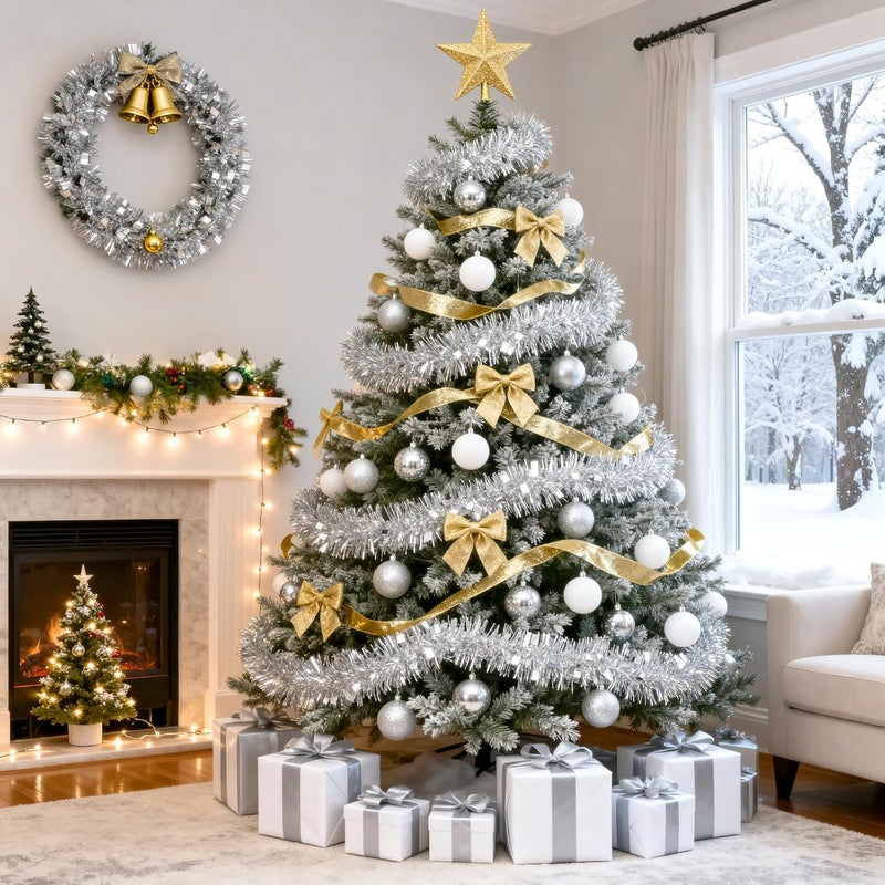 KINGLAKE Christmas Silver Tinsel Garland - 33 Feet Christmas Tinsel Garland Metallic Hanging Xmas Tree Garland for Xmas Tree, Home and Holiday Party Decorations Indoor Outdoor - Image 4