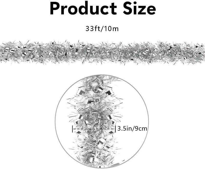 KINGLAKE Christmas Silver Tinsel Garland - 33 Feet Christmas Tinsel Garland Metallic Hanging Xmas Tree Garland for Xmas Tree, Home and Holiday Party Decorations Indoor Outdoor - Image 2
