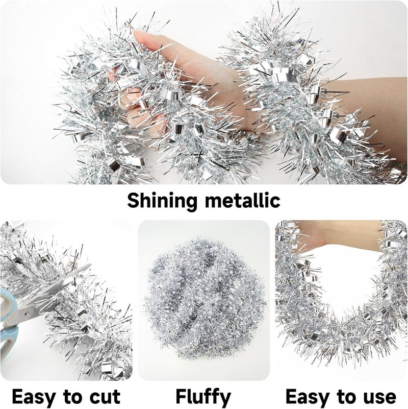 KINGLAKE Christmas Silver Tinsel Garland - 33 Feet Christmas Tinsel Garland Metallic Hanging Xmas Tree Garland for Xmas Tree, Home and Holiday Party Decorations Indoor Outdoor - Image 3