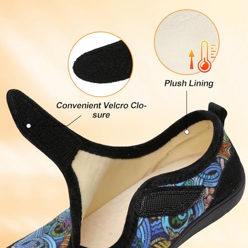 LeIsfIt Womens Slippers Wide Diabetic Shoes Adjustable Arthritis Edema House Shoes Indoor Outdoor Slippers MultiLeaf Size 9 - Image 4
