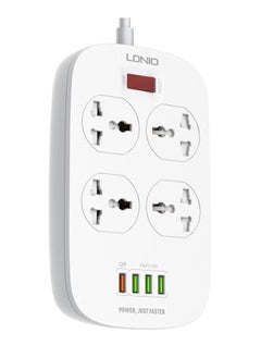 LDNIO 4 Power Sockets and 18W USB Ports Defender Series 2500w Power Strip with QC USB Port Fast Charging Power Cord White 2meter  - Image 1