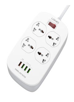LDNIO 4 Power Sockets and 18W USB Ports Defender Series 2500w Power Strip with QC USB Port Fast Charging Power Cord White 2meter  - Image 2