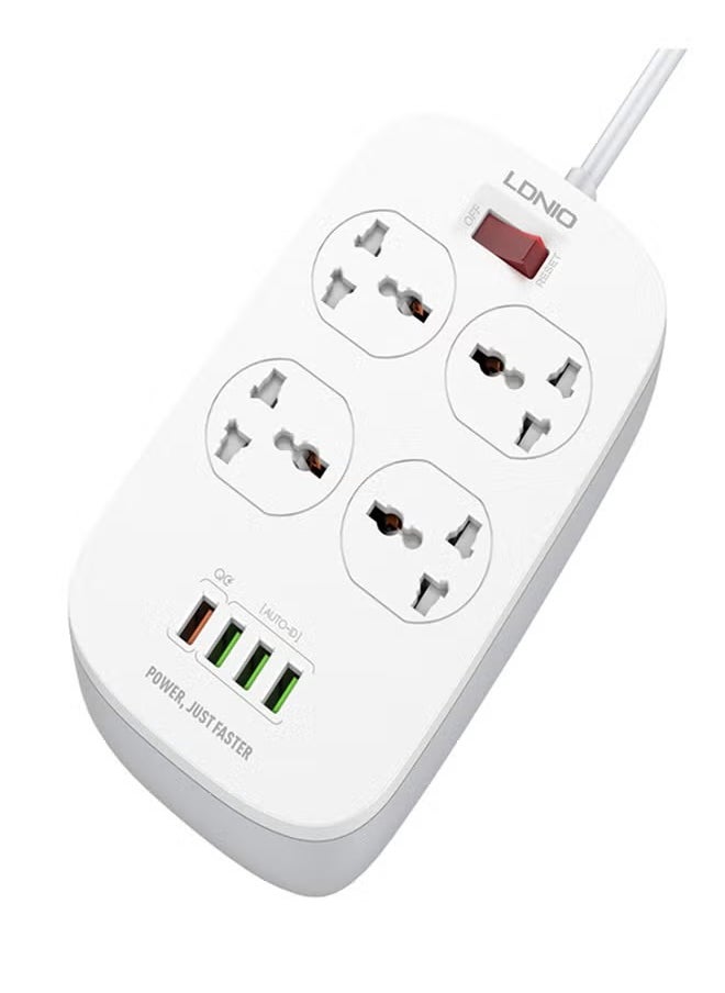 LDNIO - 4 Power Sockets and 18W USB Ports Defender Series 2500w Power Strip with QC USB Port Fast Charging Power Cord White 2meter - Image 1