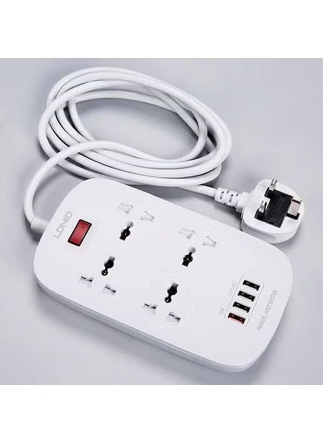 LDNIO - 4 Power Sockets and 18W USB Ports Defender Series 2500w Power Strip with QC USB Port Fast Charging Power Cord White 2meter - Image 1