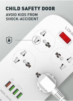 LDNIO 4 Power Sockets and 18W USB Ports Defender Series 2500w Power Strip with QC USB Port Fast Charging Power Cord White 2meter  - Image 5