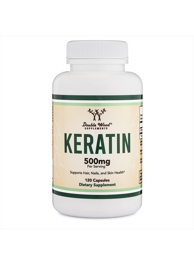 Double Wood Supplements فيتامين نمو الشعر بالكيراتين (500 ملغ لكل حصة، 120 حبة) علاج الشعر بالكيراتين للرجال والنساء (بروتين أساسي للشعر والبشرة والأظافر) فيتامينات للشعر، آمن للنباتيين من دابل وود - Image 4