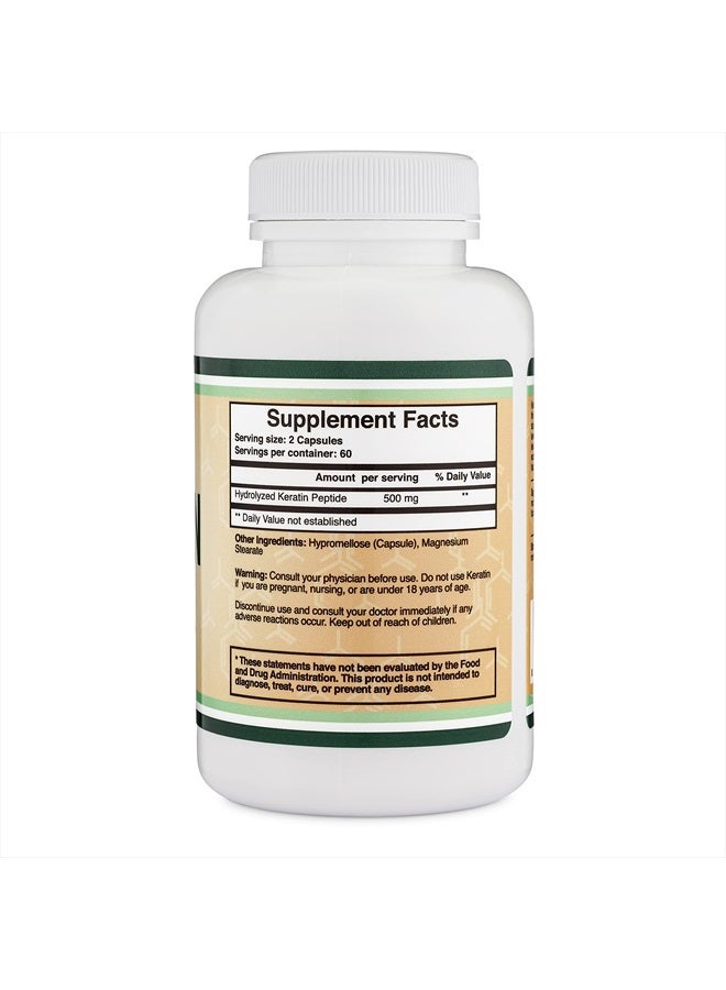 Double Wood Supplements فيتامين نمو الشعر بالكيراتين (500 ملغ لكل حصة، 120 حبة) علاج الشعر بالكيراتين للرجال والنساء (بروتين أساسي للشعر والبشرة والأظافر) فيتامينات للشعر، آمن للنباتيين من دابل وود - Image 2