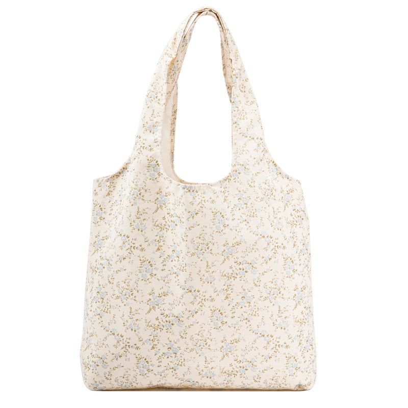 REDSINDA Canvas Tote Bag, Large Capacity Shoulder Bag with Inner Pockets, Foldable Shopping Bag (Blue Floral) - Image 1