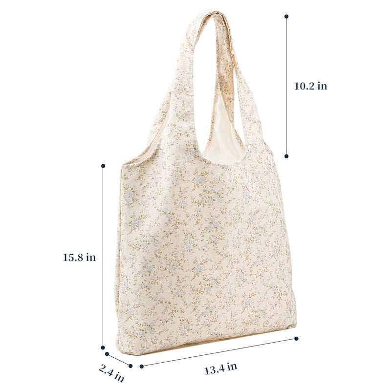 REDSINDA Canvas Tote Bag, Large Capacity Shoulder Bag with Inner Pockets, Foldable Shopping Bag (Blue Floral) - Image 3