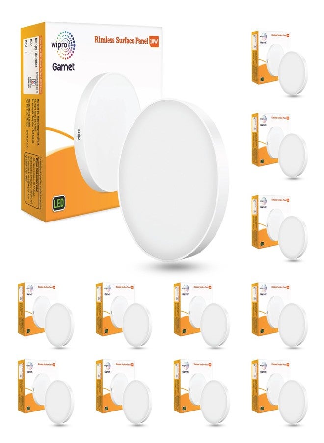 wipro Polycarbonate Garnet 18W Rimless Round Led Surface Panel|Warm White Light (2700K)|Elegant Rimless Design for Wider Spread of Light|Surface Mounted Led Down Light for Ceiling|Pack of 12 - Image 1