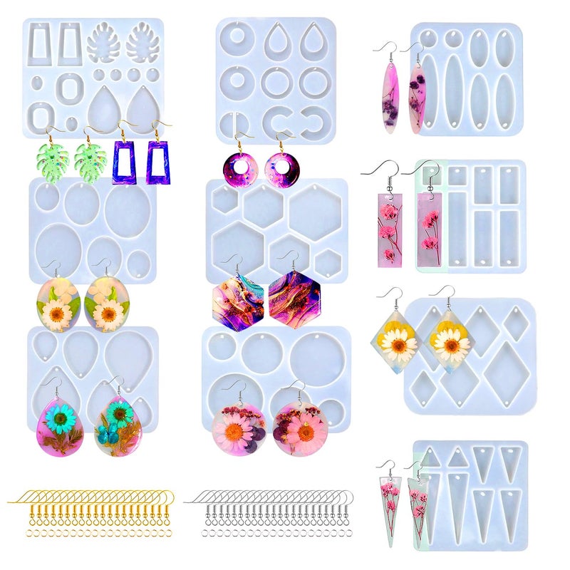 Loyohep Resin Earring Molds,Resin Jewelry Molds with 10 Packs Variety Shape Resin Molds Silicone,Earring Silicone Molds for resi n Pendant, Earrings,Keychains(Included 40Pcs earringhooks) DIY Gift - Image 1