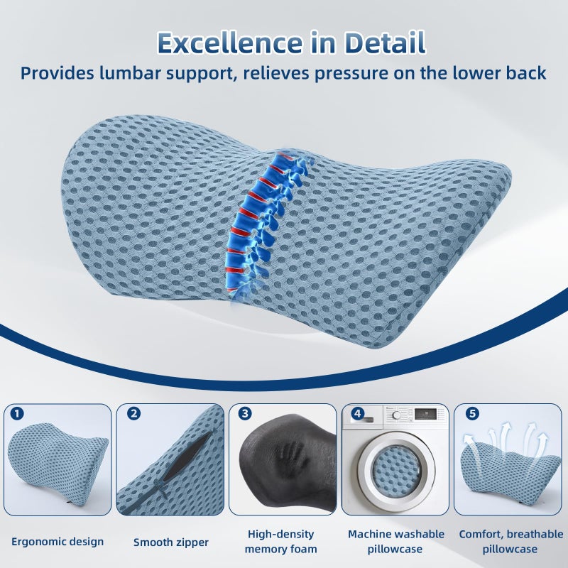 Memory Foam Lumbar Support Pillow for Office Chair, Car Seat, and Travel, Breathable Ergonomic Back Pillow with 4D Mesh Cover - Image 2