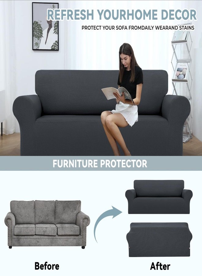 LURKA Stretch Sofa Covers - Spandex Non Slip Couch Sofa Slipcover, Soft with Elastic Bottom for Kids (Dark Grey, Large) - Image 3