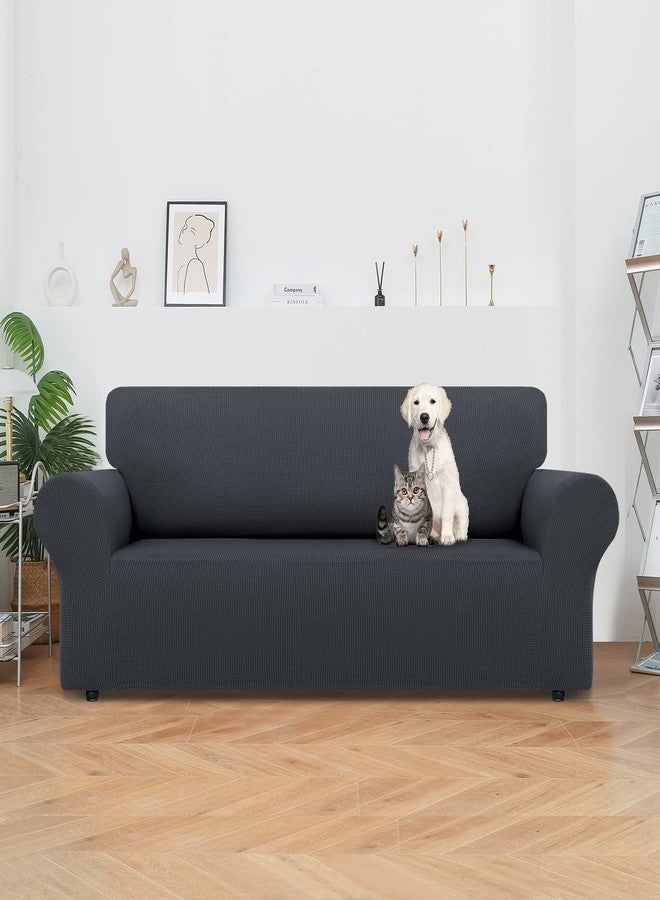 LURKA Stretch Sofa Covers - Spandex Non Slip Couch Sofa Slipcover, Soft with Elastic Bottom for Kids (Dark Grey, Large) - Image 2