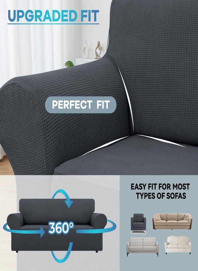 LURKA Stretch Sofa Covers - Spandex Non Slip Couch Sofa Slipcover, Soft with Elastic Bottom for Kids (Dark Grey, Large) - Image 4