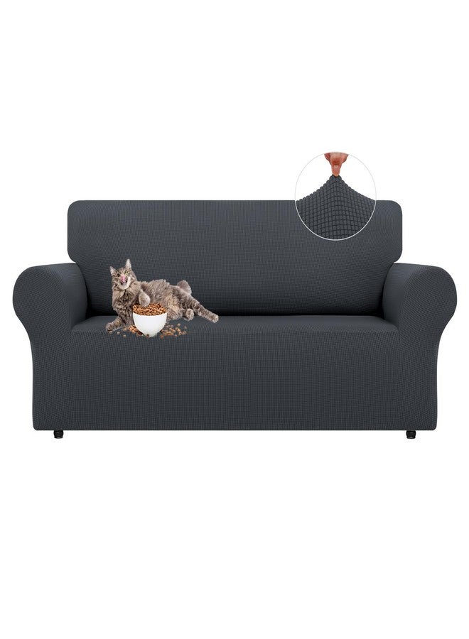 LURKA Stretch Sofa Covers - Spandex Non Slip Couch Sofa Slipcover, Soft with Elastic Bottom for Kids (Dark Grey, Large) - Image 1