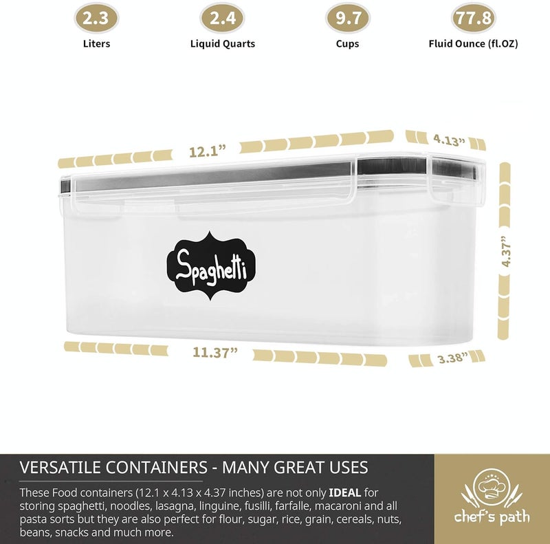 Chef's Path Airtight Food Storage Container Set (Set of 6) - Ideal for Pasta, Spaghetti & Noodles - Pasta Containers for Kitchen Organization and Storage - Plastic Canisters with Durable Lids - Image 2