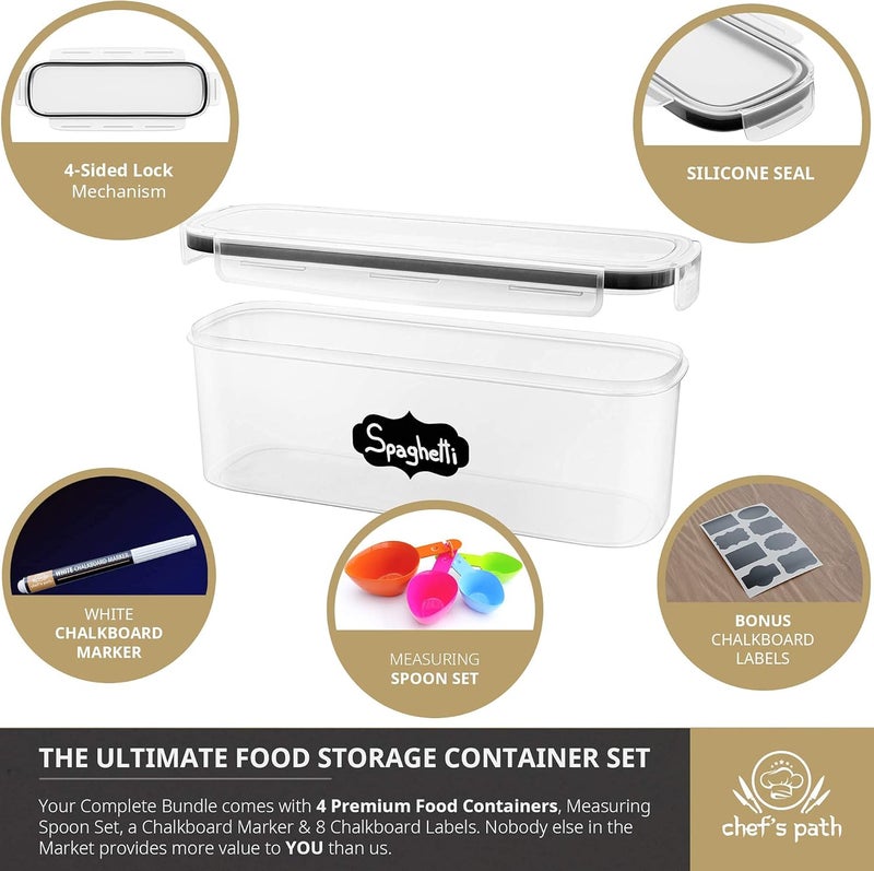 Chef's Path Airtight Food Storage Container Set (Set of 6) - Ideal for Pasta, Spaghetti & Noodles - Pasta Containers for Kitchen Organization and Storage - Plastic Canisters with Durable Lids - Image 3