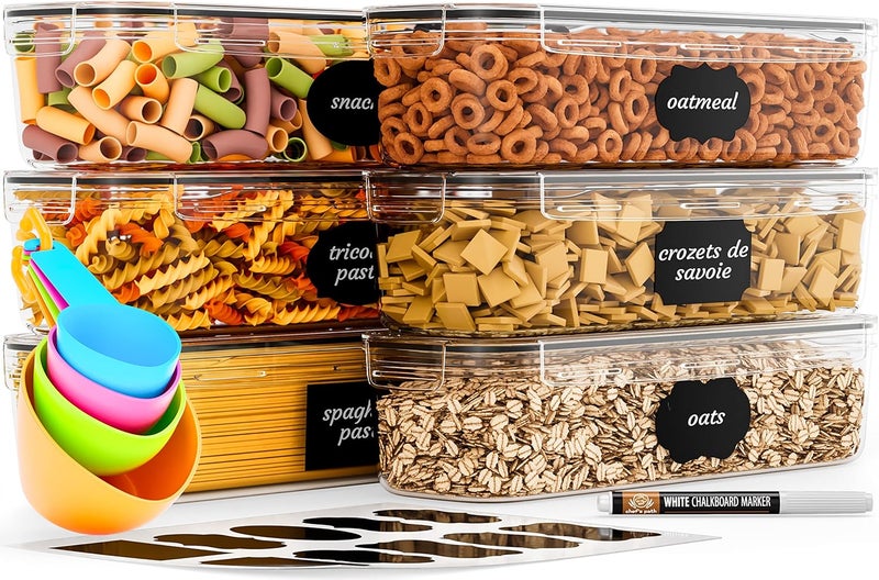 Chef's Path Airtight Food Storage Container Set (Set of 6) - Ideal for Pasta, Spaghetti & Noodles - Pasta Containers for Kitchen Organization and Storage - Plastic Canisters with Durable Lids - Image 1