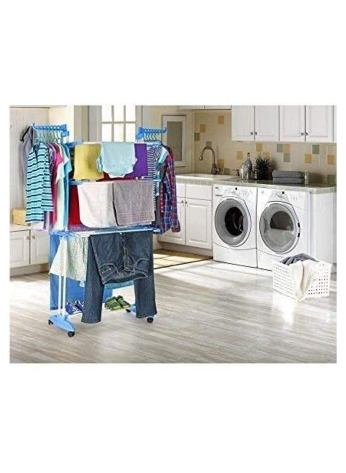 PROMASS Cloth Drying Rack Carbon Steel Full Size Heavy Duty Double Pole 3 Layer Cloth Drying Stand, Laundry Rack Stand, Blue  - Image 4