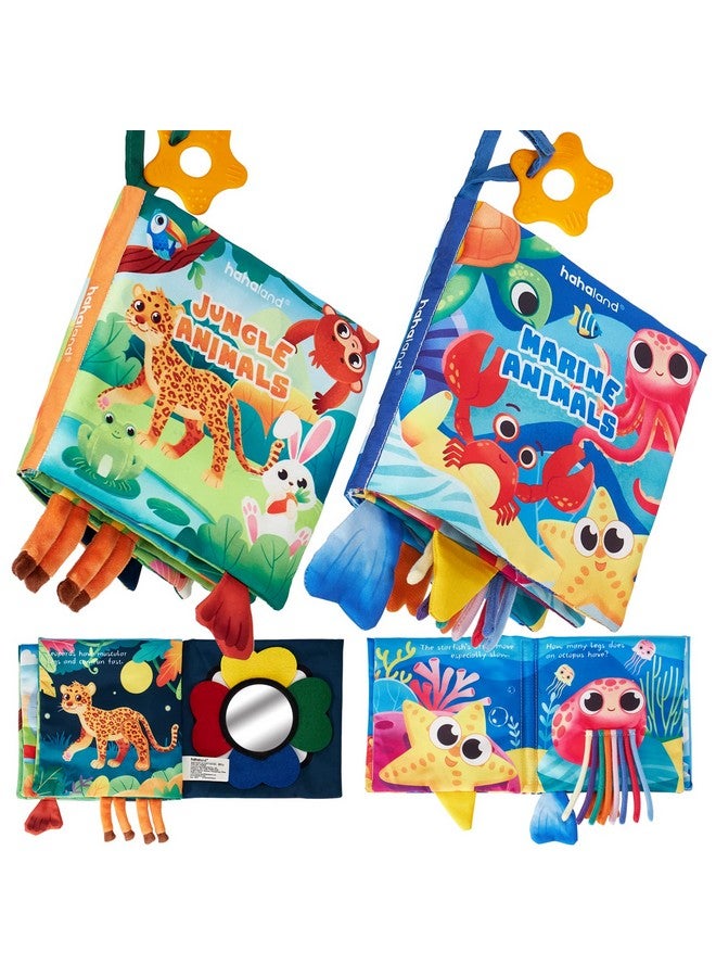 hahaland Baby Books 0-6 Months - 2 PCS Sensory Montessori Toys for Babies 0-6 Months with Crinkle Squeaky Sounds, Mirrors, Teethers - Soft Cloth Tummy Time Book Newborn Infant Toys - Image 1
