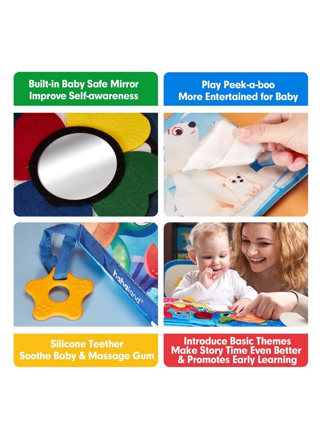 hahaland Baby Books 0-6 Months - 2 PCS Sensory Montessori Toys for Babies 0-6 Months with Crinkle Squeaky Sounds, Mirrors, Teethers - Soft Cloth Tummy Time Book Newborn Infant Toys - Image 5