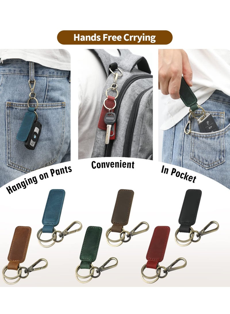 Genuine Leather Keychain Set - 2 Universal Rotatable Key Fobs with Anti-Lost Ring  Vintage Carabiner Clip for Men  Women (Brown) - Image 5