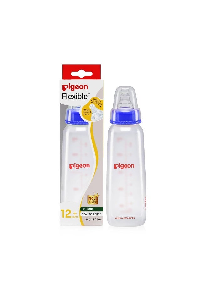 pigeon Flexible Baby Feeding Bottle | Japan's No.1 Brand | Ideal for 12+ Month Babies | BPA Free| BPS Free | Uniquely Designed Nipple Releases Milk only When Baby Drinks | Blue Colour | 240 ml - Image 1