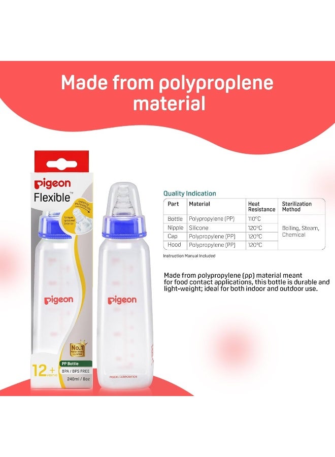 pigeon Flexible Baby Feeding Bottle | Japan's No.1 Brand | Ideal for 12+ Month Babies | BPA Free| BPS Free | Uniquely Designed Nipple Releases Milk only When Baby Drinks | Blue Colour | 240 ml - Image 4