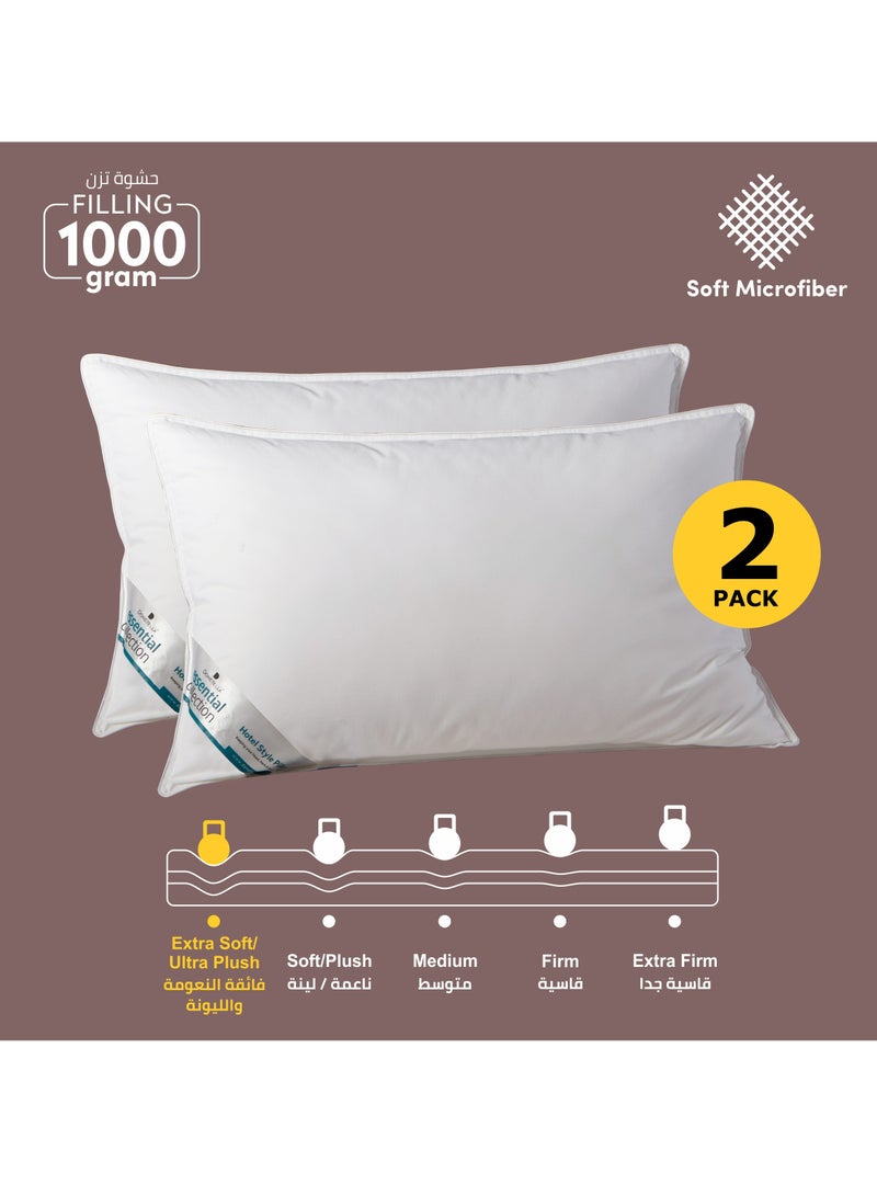 Bed Pillow 2-Pieces (1000Gm Each) King Size  50 X 75 Cm, Outer Microfiber Fabric, Medium Density, White