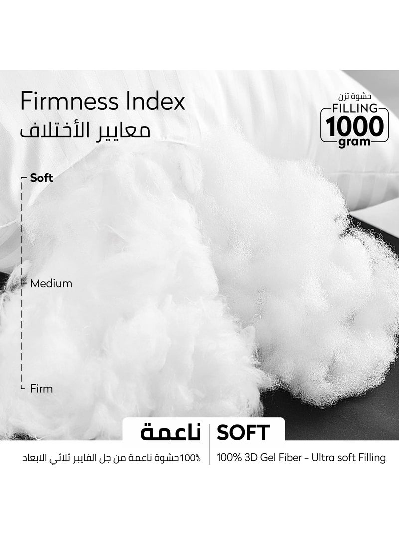 Bed Pillow 2-Pieces (1000Gm Each) King Size  50 X 75 Cm, Outer Microfiber Fabric, Medium Density, White