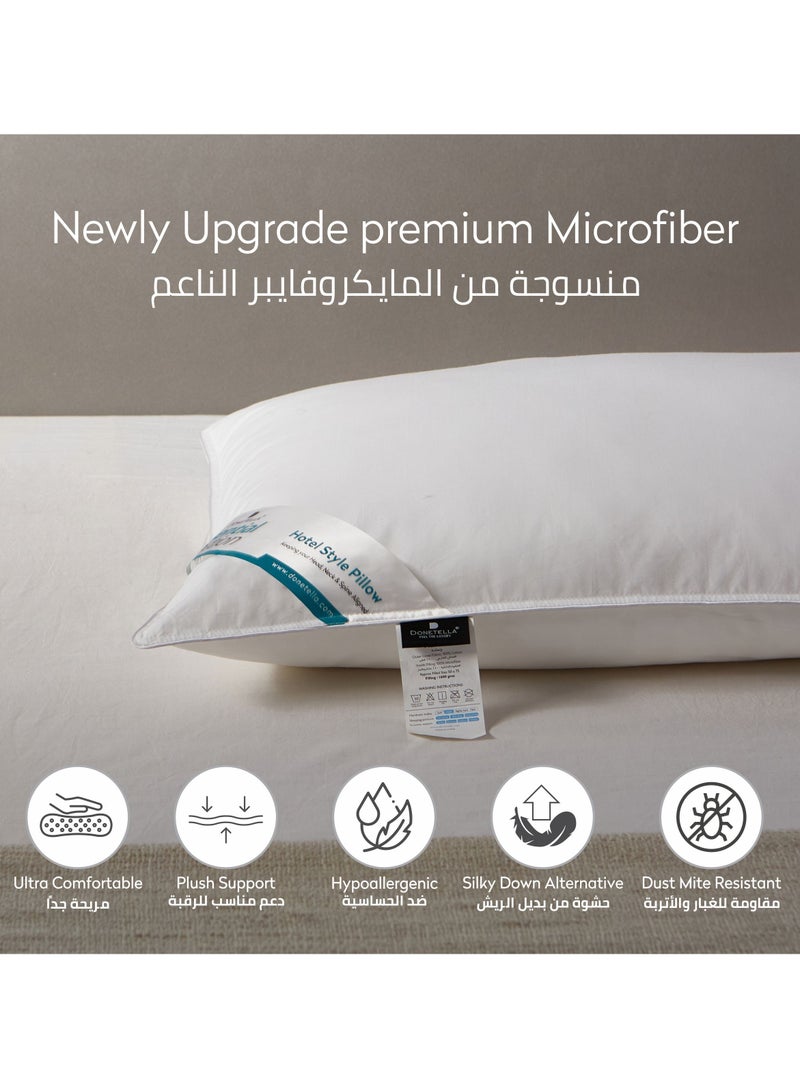 Bed Pillow 2-Pieces (1000Gm Each) King Size  50 X 75 Cm, Outer Microfiber Fabric, Medium Density, White
