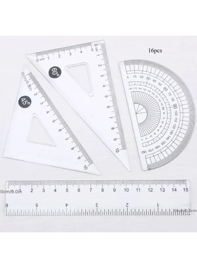 16pcs Transparent Geometry Ruler Set with Protractor Triangle Rulers Drafting Supplies - Image 1