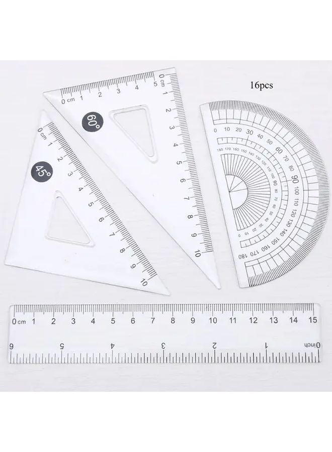 16pcs Transparent Geometry Ruler Set with Protractor Triangle Rulers Drafting Supplies - Image 2