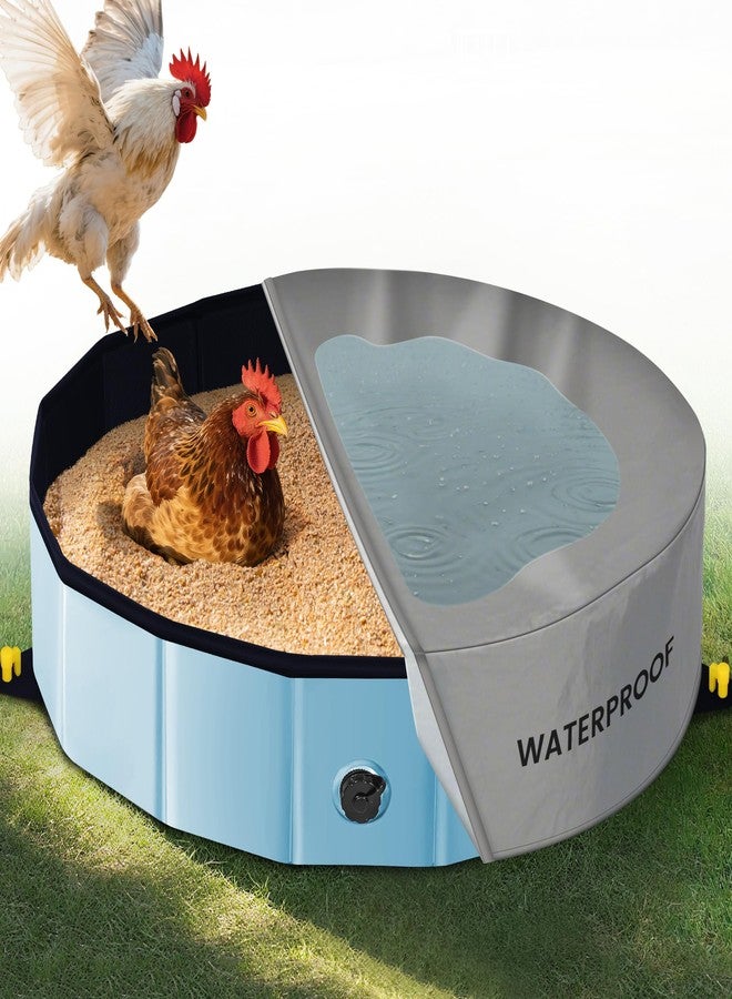 Starotatess Chicken Dust Bath Tub - 32"D & 8"H Foldable Chicken Coop Accessories to Mix Sand Chilli DE Or Lime Dust in Chicken House, Keep Poultry Hens, Rooster, Button Quail Healthy & Clean, Double as Duck Pool - Image 1