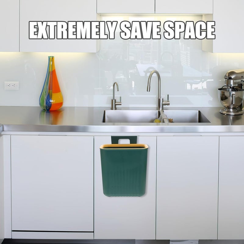 Garneck Wall-Mounted Hanging Kitchen Trash Can Plastic Garbage Bin with Lid, Space-Saving Cupboard Waste Bucket for Bathroom, Office, and Indoor Use, Green Color - Image 5