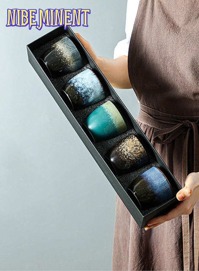 NIBEMINENT Set Of 5 Espresso Coffee Cup Ceramic Teacup Porcelain Tea Cup Set Multicolour 150ml  - Image 1