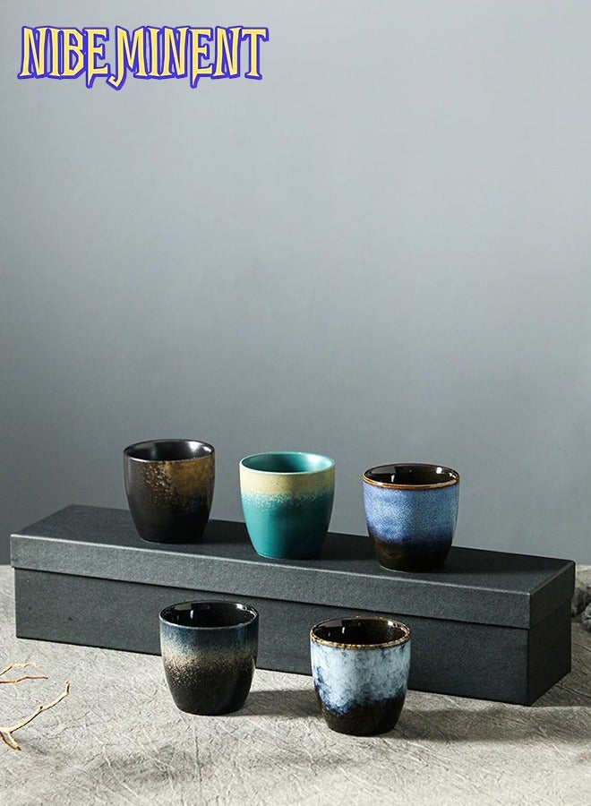 NIBEMINENT Set Of 5 Espresso Coffee Cup Ceramic Teacup Porcelain Tea Cup Set Multicolour 150ml  - Image 3