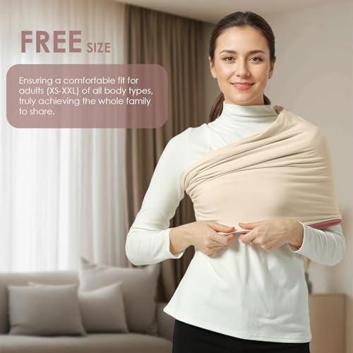Shiaon Baby Wrap Carrier, Lightweight Baby Wearing Wraps for Newborn and Infant, Soft Swaddle Holder Carrier, Cozy Baby Sling 7-35 lbs Cream+Pink - Image 5