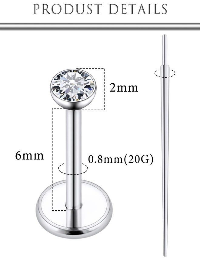 Hoeudjo 20G G23 Titanium Threadless Nose Stud Earrings Flat Back Tiny CZ Stud Piercing Jewelry for Tragus/Helix/Conch - Helix Tragus Cartilage Earring for Women Men 2PCS Round Crystal 2mm - Image 2